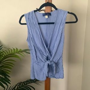 Striped V-neck Tie Top, XS